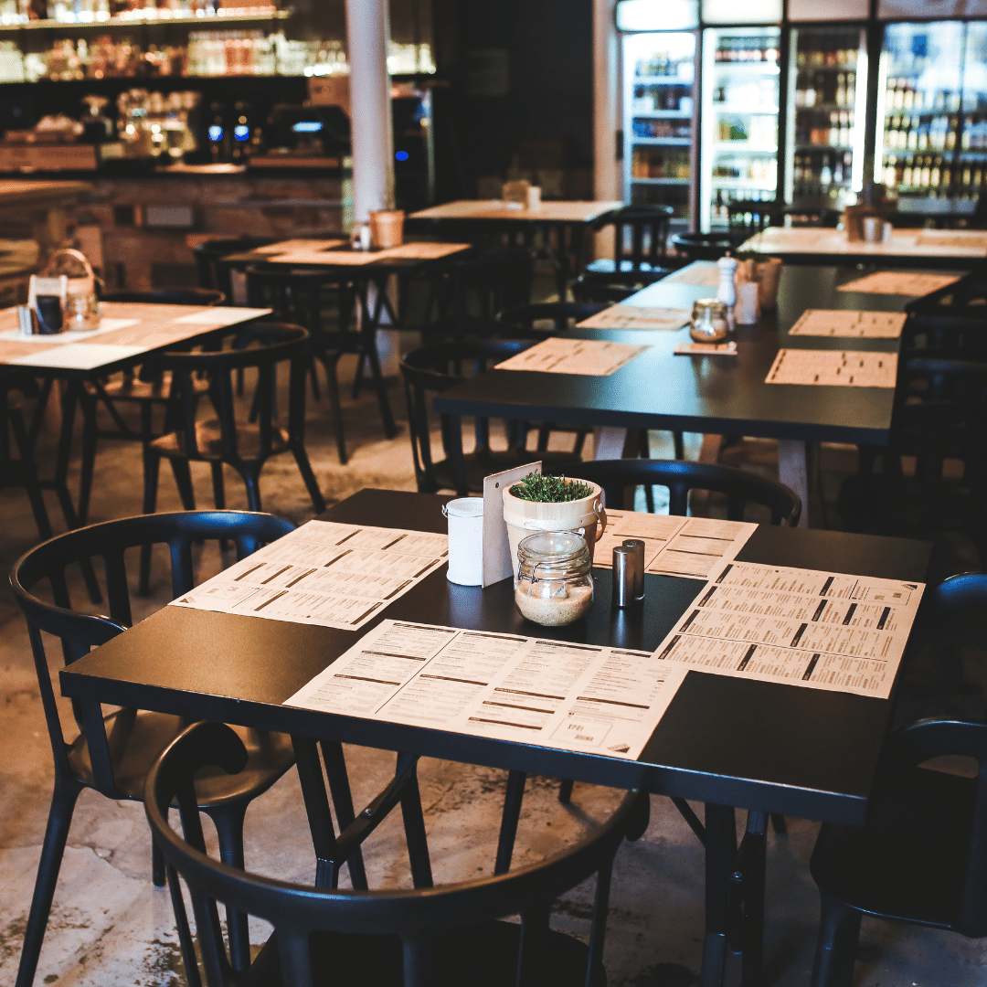 A restaurant with tables. See the common plugins restaurants can use for their WordPress website.